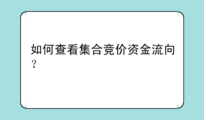 如何查看集合竞价资金流向？