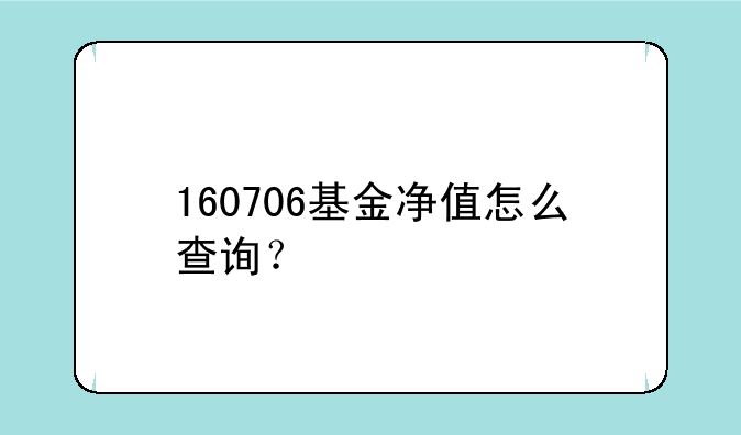 160706基金净值怎么查询？