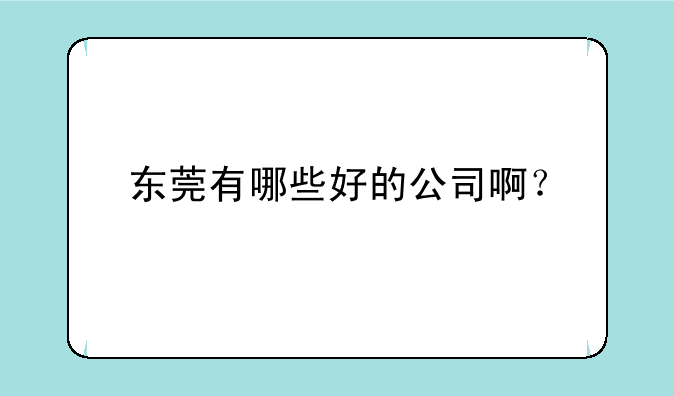 东莞有哪些好的公司啊？