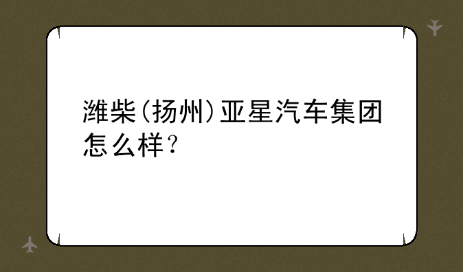 潍柴(扬州)亚星汽车集团怎么样？