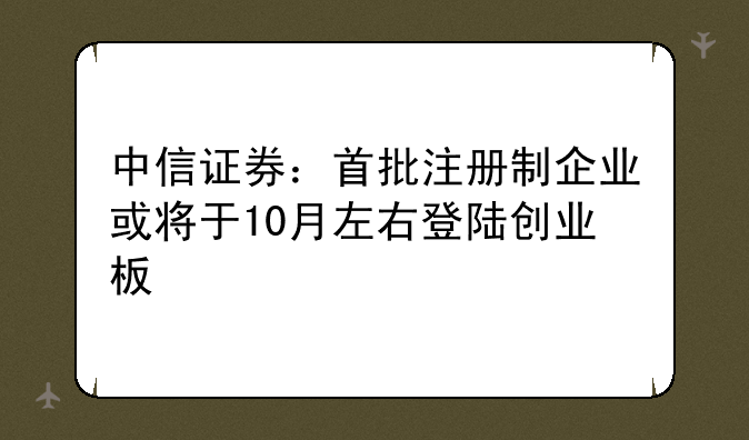 中信证券：首批注册制企业或将于10月左右登陆创业板