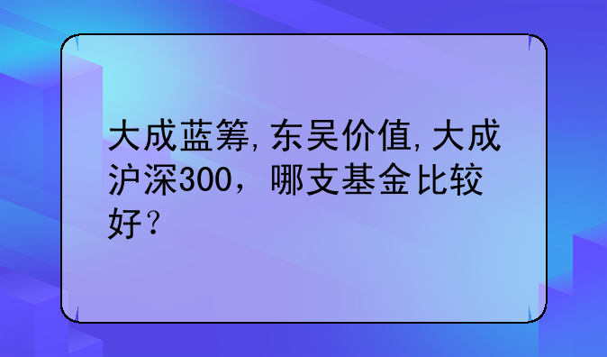 大成蓝筹,东吴价值,大成沪深300，哪支基金比较好？