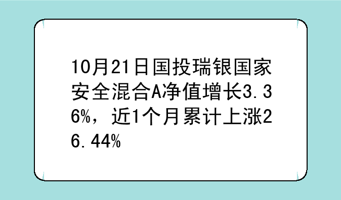 10月21日国投瑞银国家安全混合A净值增长3.36%，近1个月累计上涨26.44%