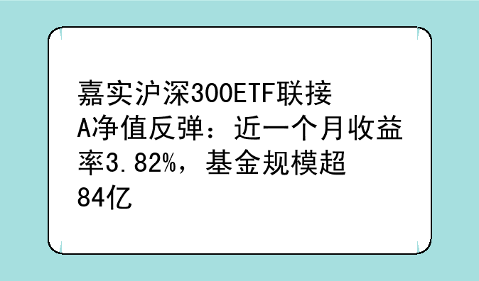 嘉实沪深300ETF联接A净值反弹：近一个月收益率3.82%，基金规模超84亿