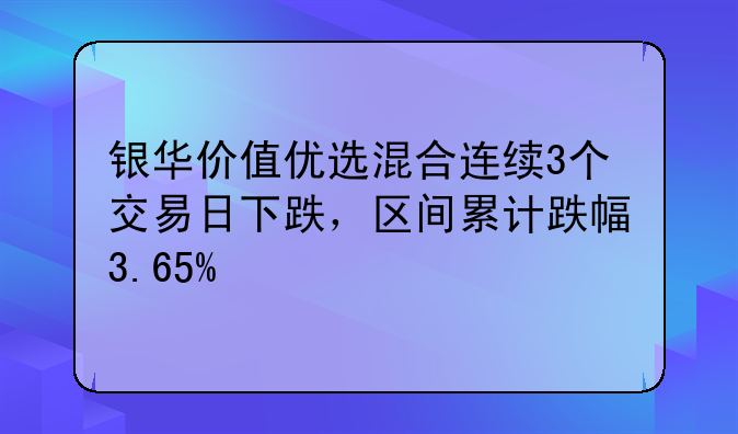 银华价值优选混合连续3个交易日下跌，区间累计跌幅3.65%