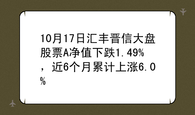 10月17日汇丰晋信大盘股票A净值下跌1.49%，近6个月累计上涨6.0%