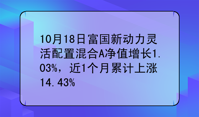 10月18日富国新动力灵活配置混合A净值增长1.03%，近1个月累计上涨14.43%