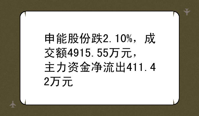 申能股份跌2.10%，成交额4915.55万元，主力资金净流出411.42万元